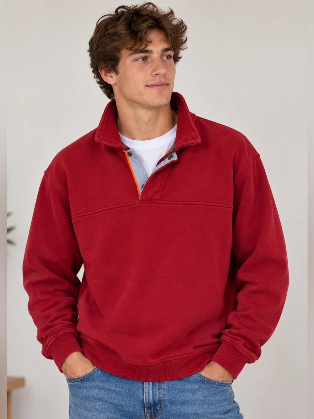 Orvis Men’s Red Quarter Snap Pullover Sweatshirt Size XL